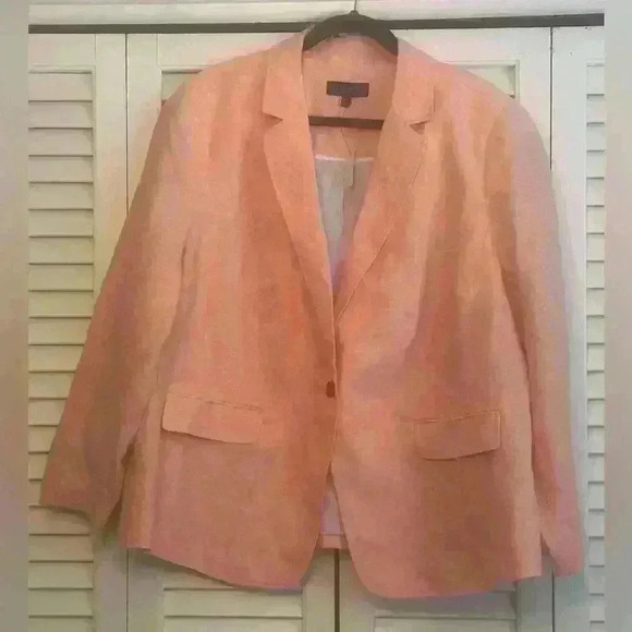 NWT Talbots Plus Petite 22WP Orange 100% Linen One Button Blazer - Picture 1 of 12